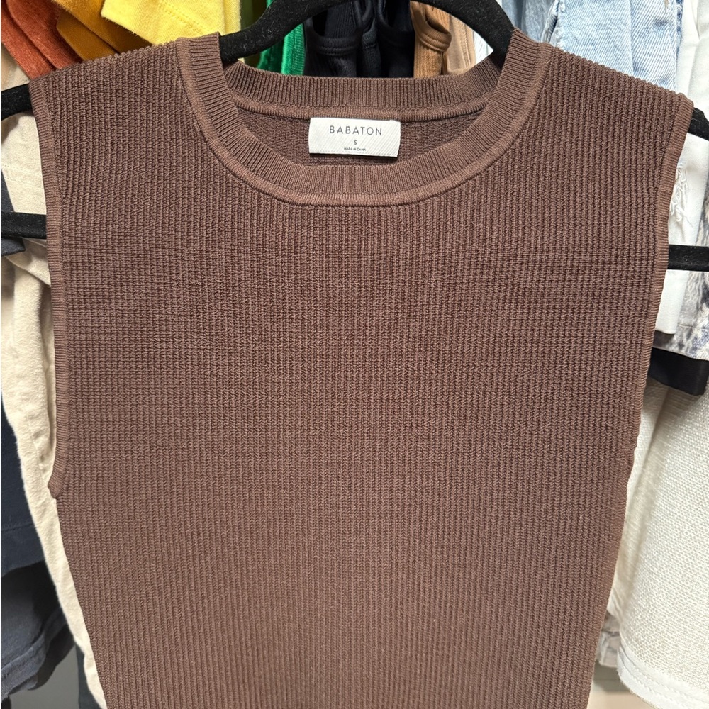 Babaton Chocolate Ribbed Knit Top